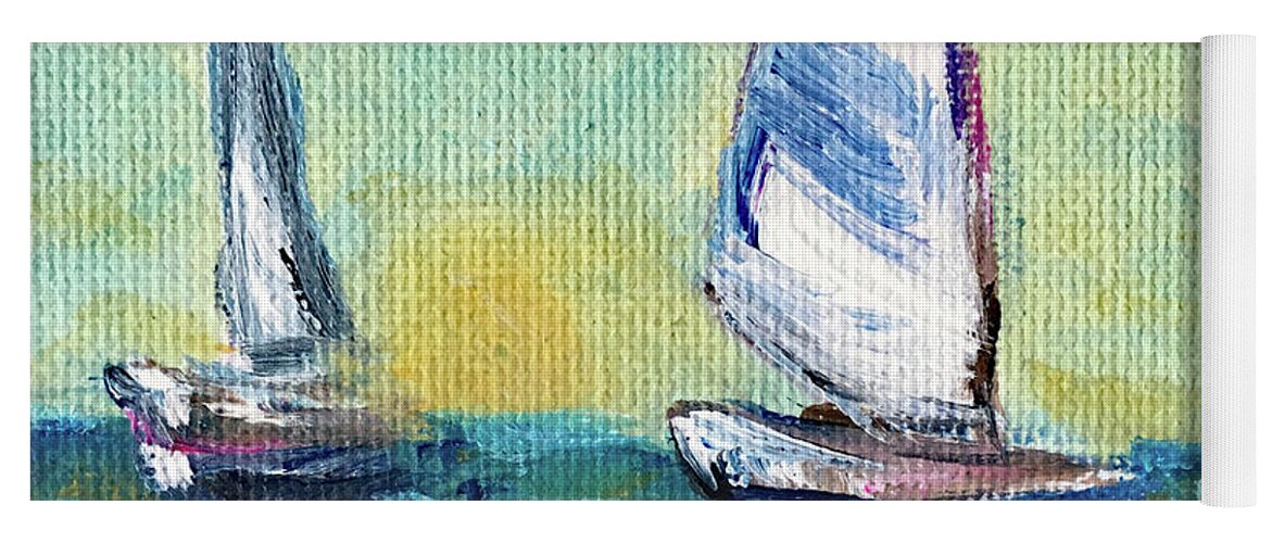 Sailing Yoga Mat featuring the painting Horizon Sail by Roxy Rich