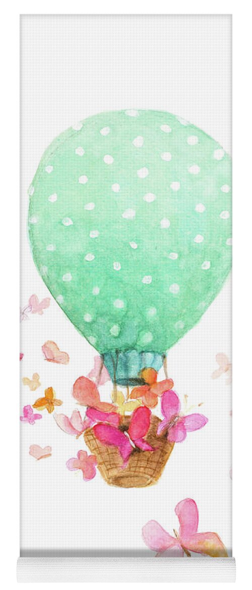 Balloon Yoga Mat featuring the painting Hot Air Balloon With Butterflies by Lanie Loreth