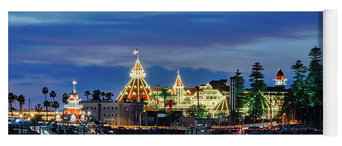 Hotel Del Coronado Yoga Mat featuring the photograph Hotel Christmas by Dan McGeorge