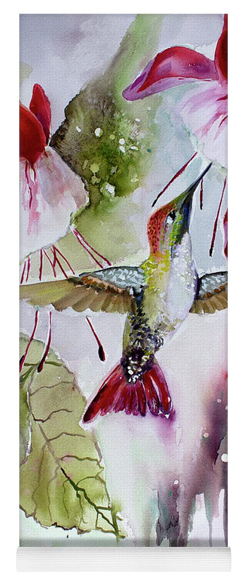 Hummingbirds Yoga Mat featuring the painting Hummingbird and flowers by Ginette Callaway