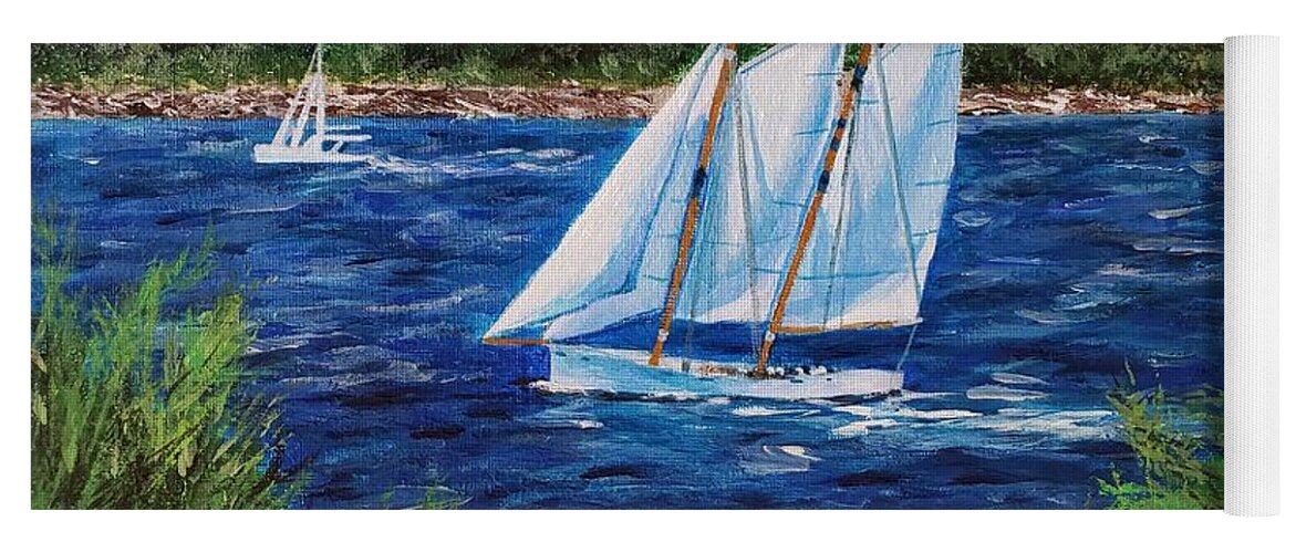 Schooner Yoga Mat featuring the painting I Spy A Schooner - without frame - Seilglede 5 by C E Dill