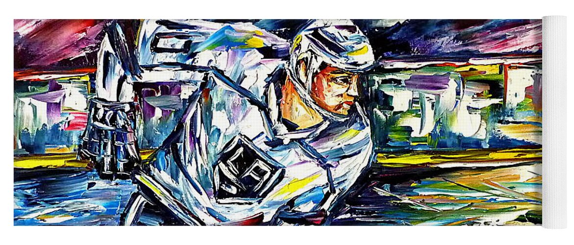 I Love Los Angeles Kings Yoga Mat featuring the painting Ice Hockey Player by Mirek Kuzniar