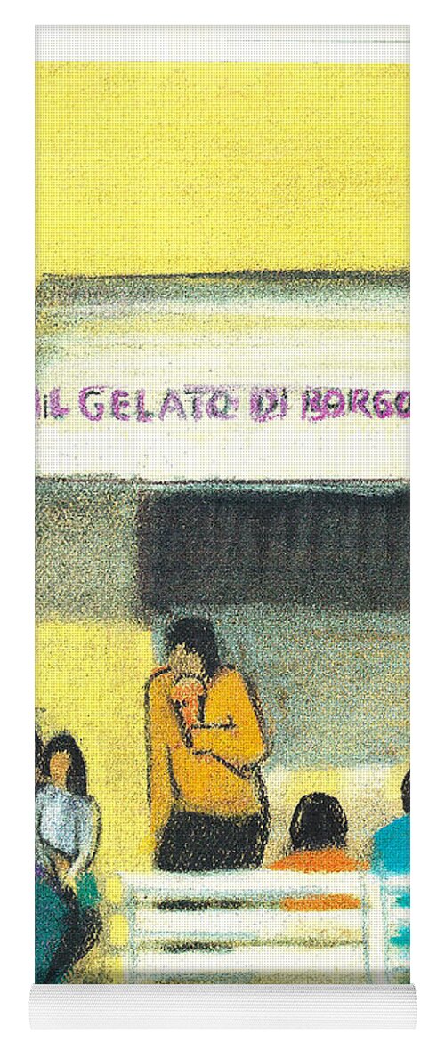 Yellow Yoga Mat featuring the painting Il Gelato de Borgo Marina by Suzanne Giuriati Cerny