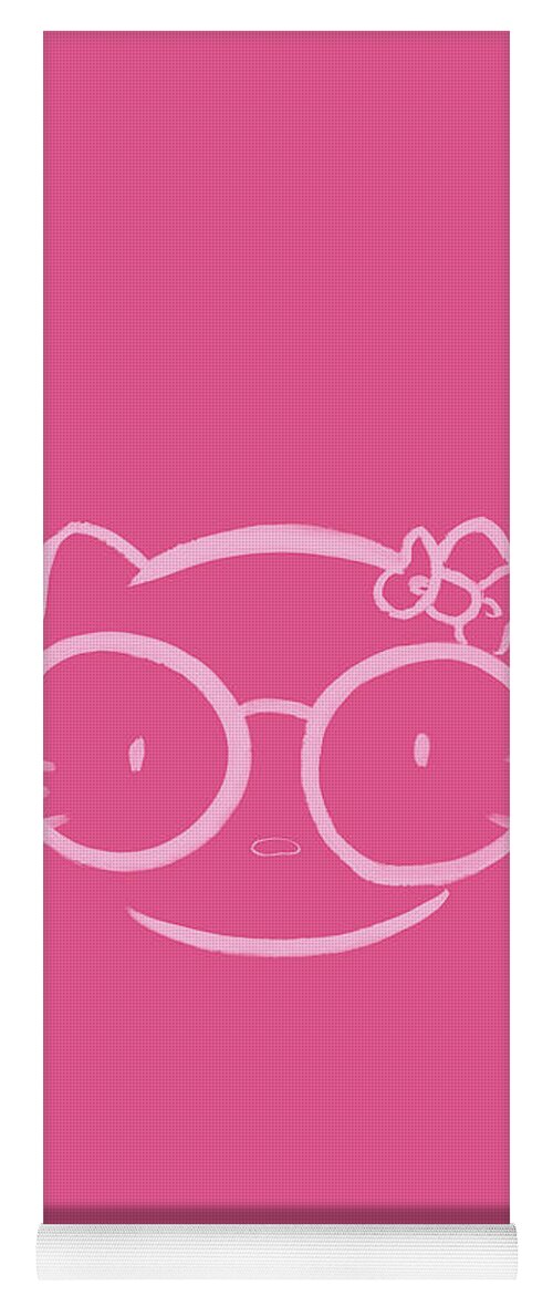 Illustration of a kawaii nerd hello kitty in hot pink Yoga Mat by Awen Fine  Art Prints - Pixels