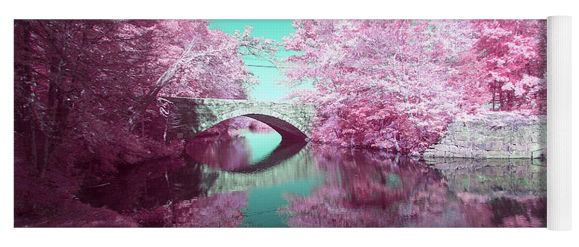 550nm 550 Nm Nanometer Ir Infrared Infra Red Brian Hale Brianhalephoto Bridge Water Reflection Outside Outdoors Nature Brian Hale Brianhalephoto River Bend Farm Uxbridge Ma Mass Massachusetts New England Newengland U.s.a. Usa Cotton Candy Yoga Mat featuring the photograph Infrared Bridge by Brian Hale