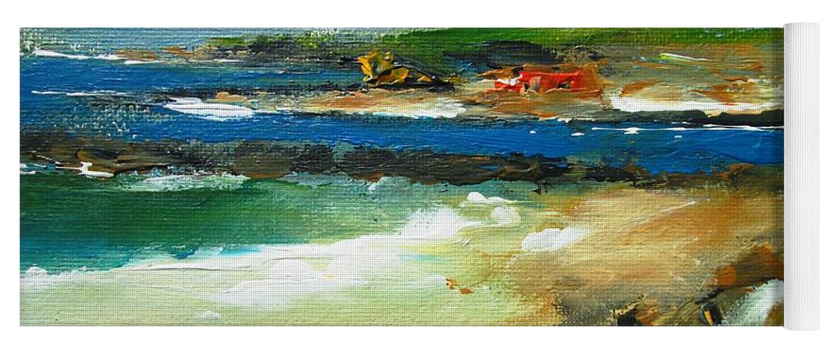 Beach Yoga Mat featuring the painting Irish Roundstone Beach Painting by Mary Cahalan Lee - aka PIXI