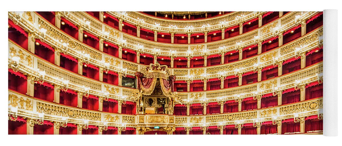 Estock Yoga Mat featuring the digital art Italy, Campania, Napoli District, Naples, Teatro (theatre, Opera House) San Carlo, The Seats In The Auditorium, On The Background The Palco Reale (royal Box) by Massimo Borchi