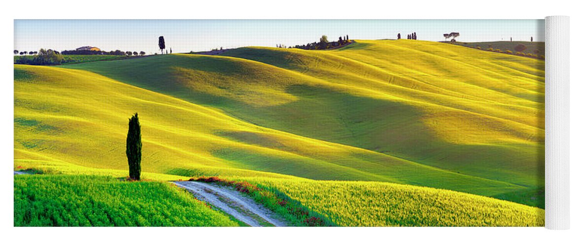 Estock Yoga Mat featuring the digital art Italy, Tuscany, Siena District, Orcia Valley, Tuscan Landscape Lit By The Sunrise by Francesco Carovillano