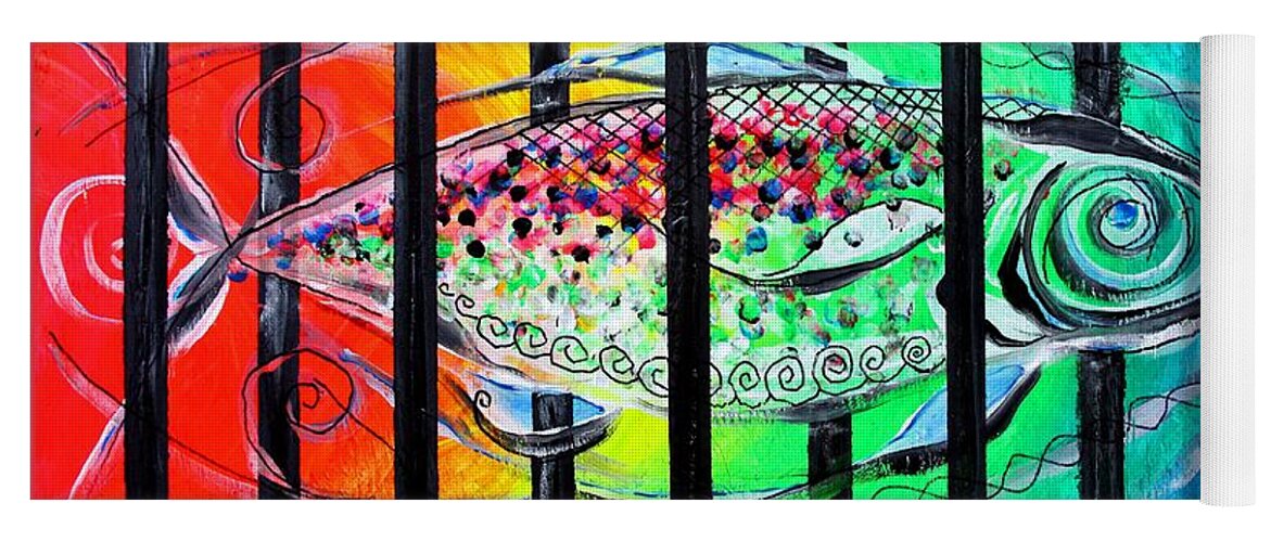 Fish Yoga Mat featuring the painting Jail Fish #135826 by J Vincent Scarpace