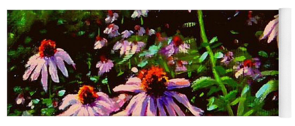Landscape Yoga Mat featuring the painting Jeannette's Cone Flowers by Rick Hansen