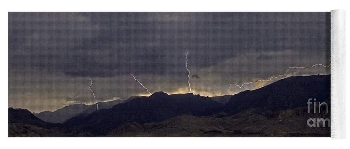 Lightning Yoga Mat featuring the photograph Jim Mountain Lightning-Signed-11x21 by J L Woody Wooden