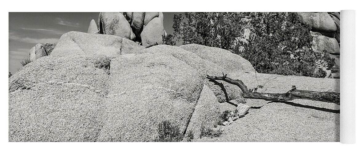 Joshua Tree National Park Yoga Mat featuring the photograph Jumbo Rocks Landscape in Black and White by Marisa Geraghty Photography