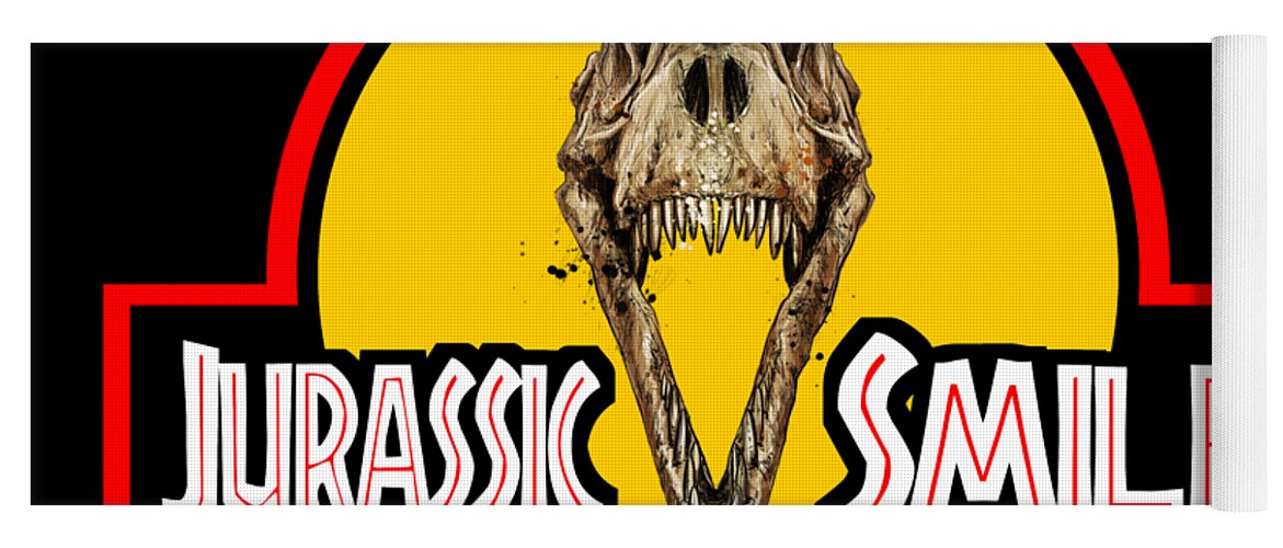 Sci-fi Yoga Mat featuring the digital art Jurassic Smile Skull by Andrea Gatti