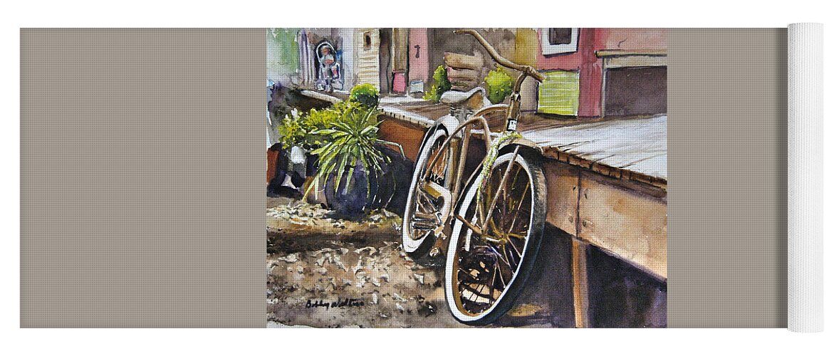 Old Bicycle Yoga Mat featuring the painting Just resting... by Bobby Walters