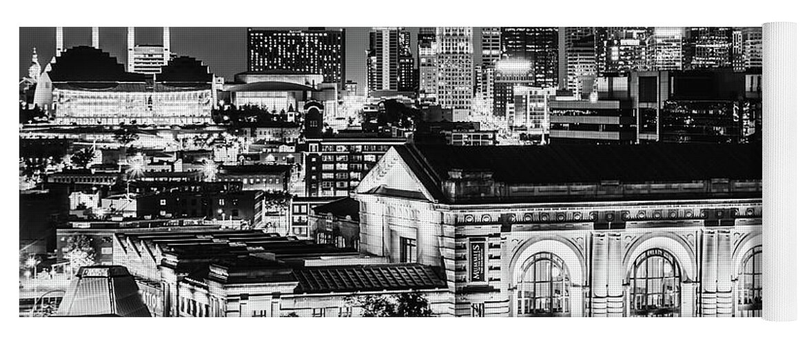 America Yoga Mat featuring the photograph Kansas City Skyline Over Union Station - Black and White Edition by Gregory Ballos