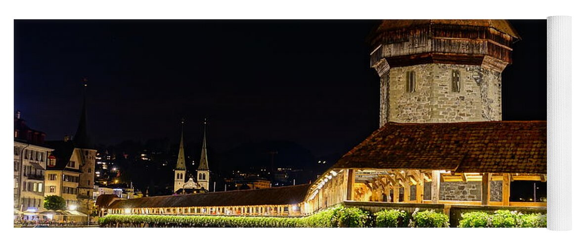 Bridge Yoga Mat featuring the photograph Kapellbrucke at Night Lucerne by Patricia Caron