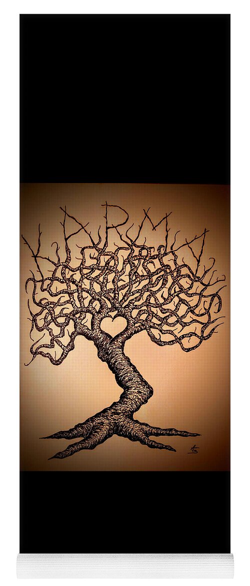 Karma Yoga Mat featuring the drawing Karma Love Tree by Aaron Bombalicki