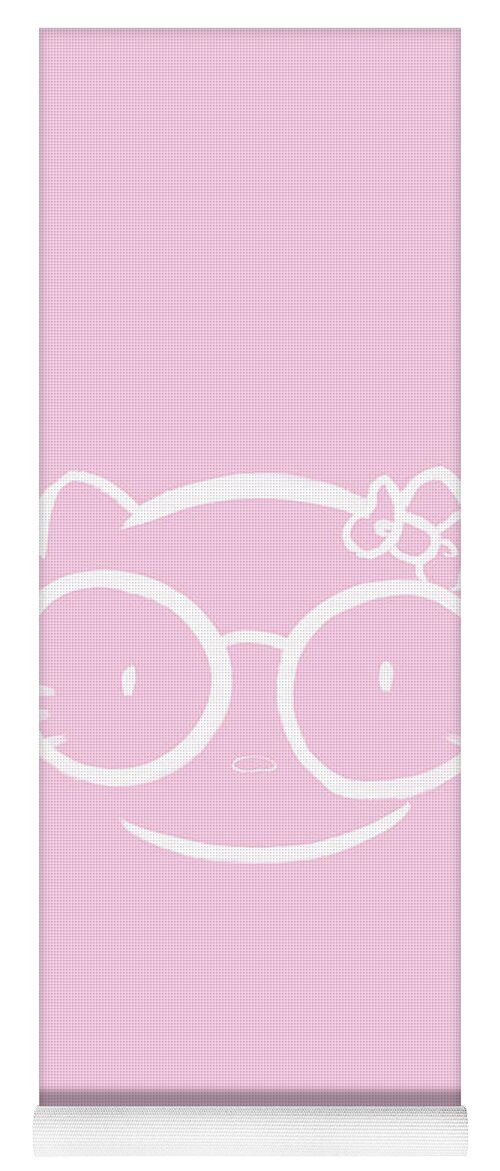 Kawaii hello kitty in large nerdy glasses on bright pink backgro