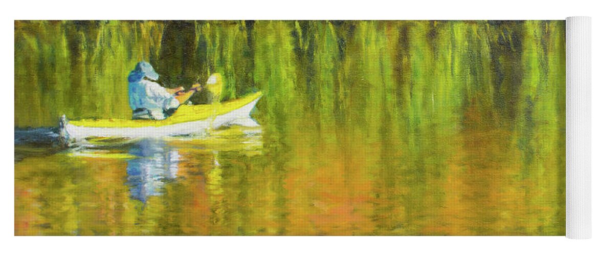 Kayak Yoga Mat featuring the painting Kayaking Lafayette Reservoir by Kerima Swain