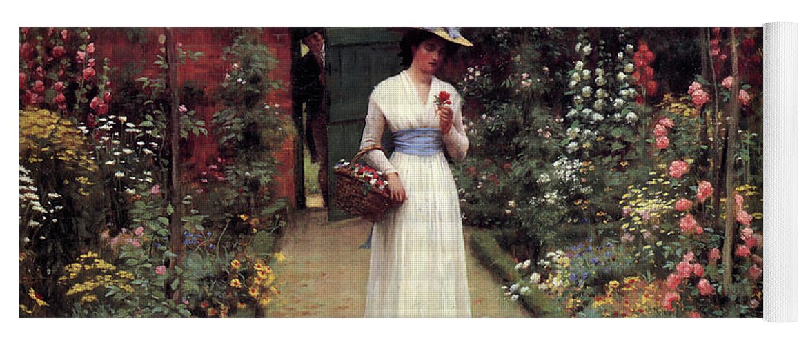 Pre-raphaelite Yoga Mat featuring the painting Lady in the Garden by Edmund Blair Leighton