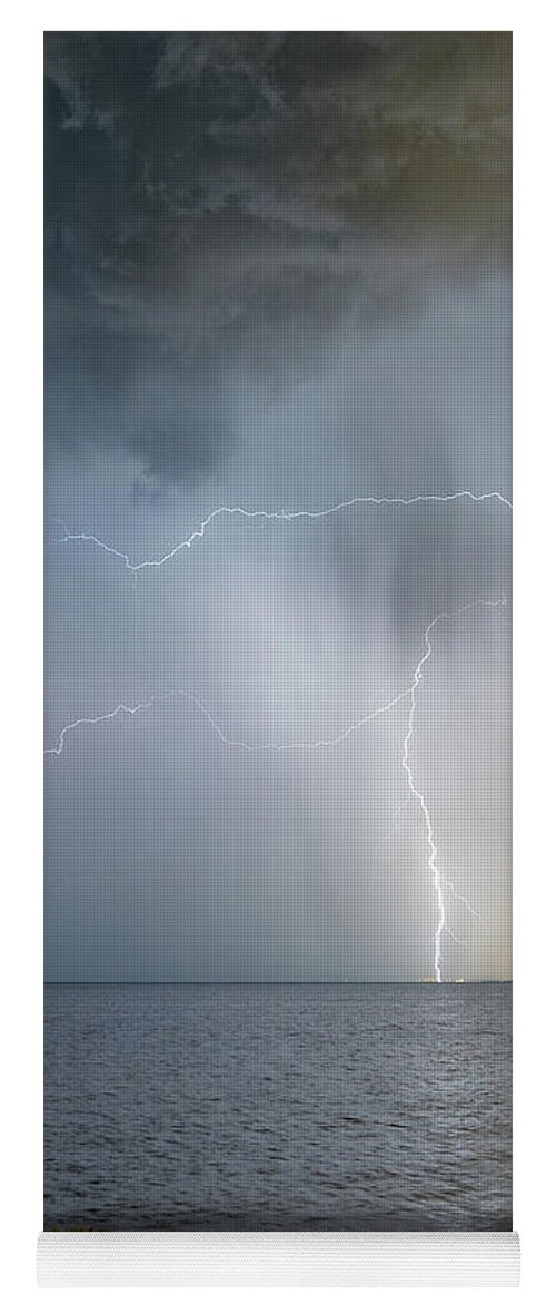 Lightning Yoga Mat featuring the photograph Lake Erie Lightning Storm by Dave Niedbala