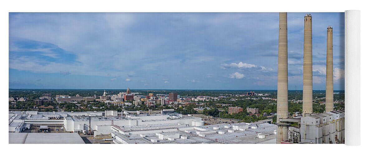 Above Lansing Yoga Mat featuring the photograph Lanisng Michigan by Drone by John McGraw