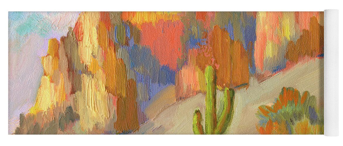 Landscape Yoga Mat featuring the painting Late afternoon Superstition Mountains by Diane McClary