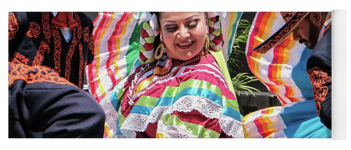 Latino Yoga Mat featuring the photograph Alegre Ballet Folklorico Dancers Latino Street Festival in the Dallas Art District by Robert Bellomy