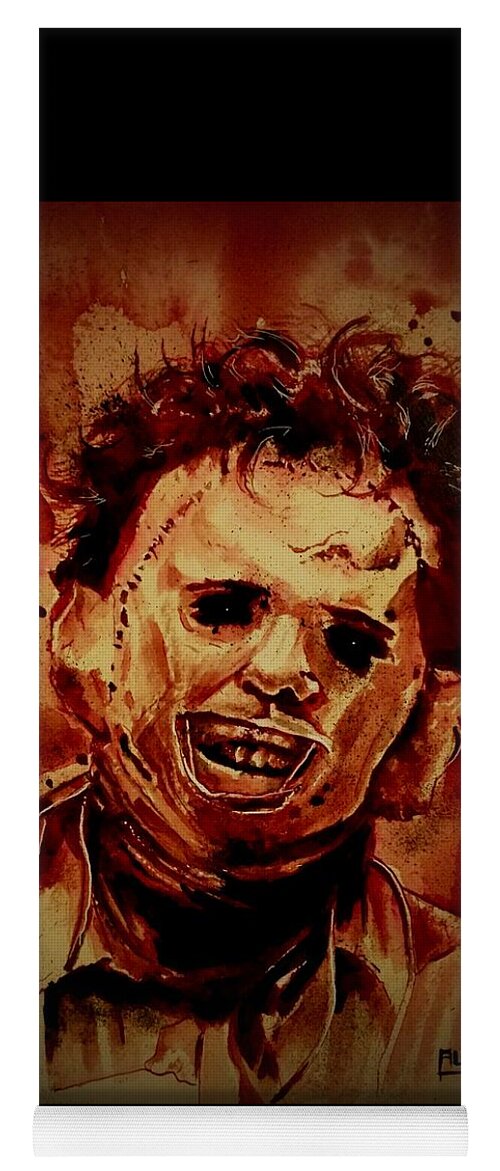 Ryanalmighty Yoga Mat featuring the painting LEATHERFACE fresh blood by Ryan Almighty