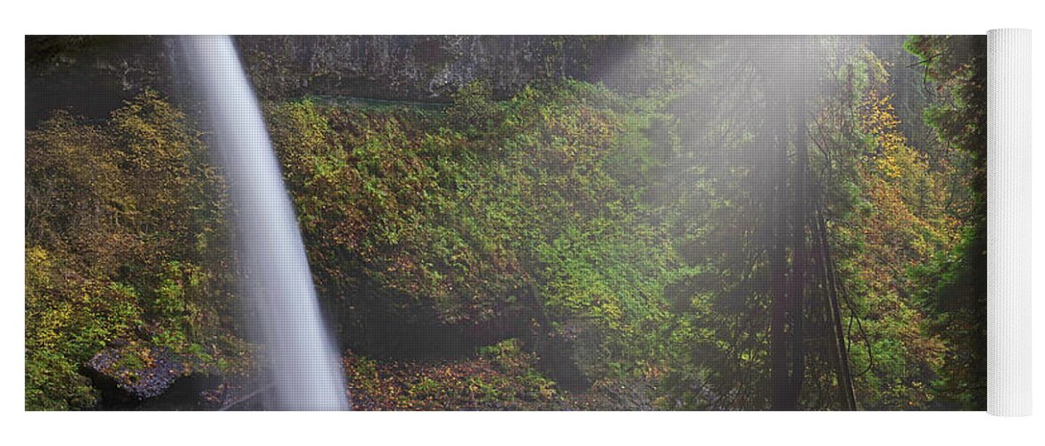 Silver Falls State Park Yoga Mat featuring the photograph Light on the falls by Ulrich Burkhalter