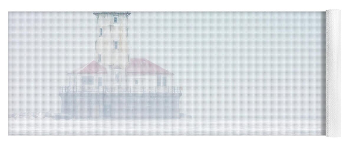 Chicago Yoga Mat featuring the photograph Lighthouse in the Mist by Framing Places
