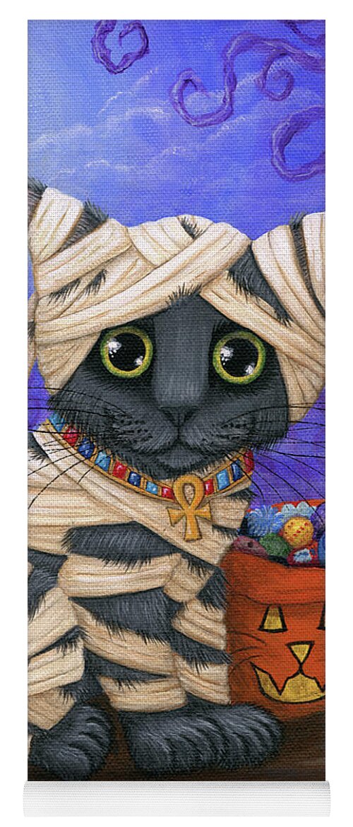 Halloween Cat Yoga Mat featuring the painting Lil Mummy Kitten - Halloween Cat - Russian Blue by Carrie Hawks