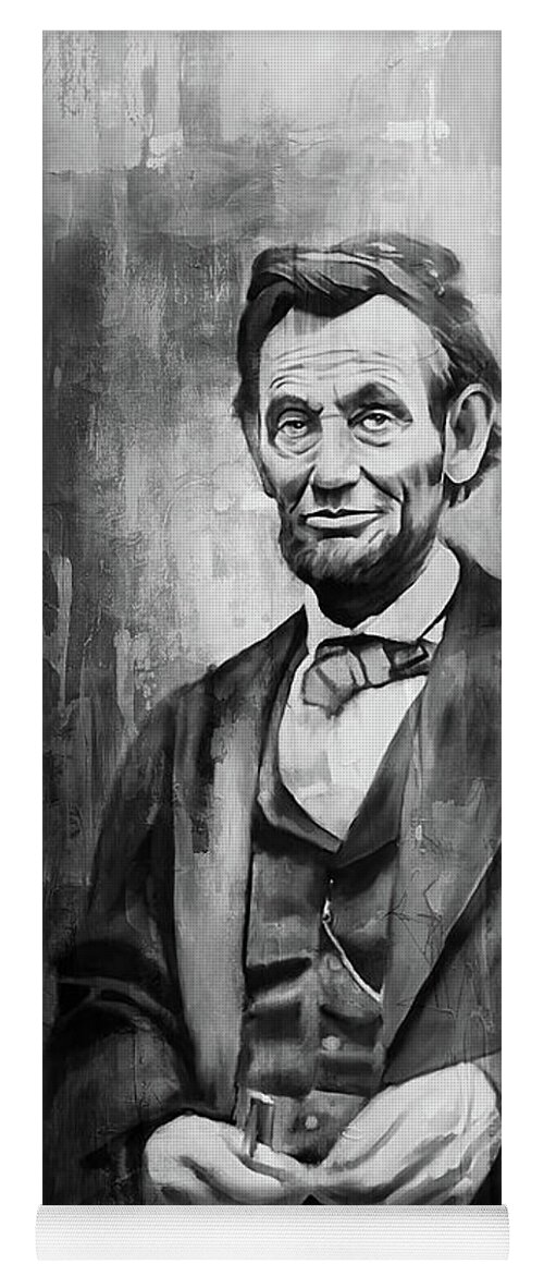 American Yoga Mat featuring the painting Lincoln black and white portrait by Gull G
