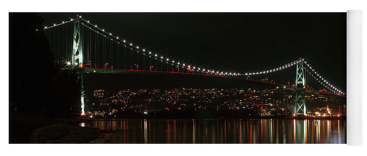 Night Photography Yoga Mat featuring the photograph Lions Gate Bridge by Cameron Wood