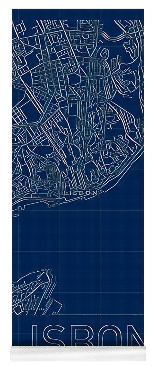 Lisbon Yoga Mat featuring the digital art Lisbon Blueprint City Map by HELGE Art Gallery