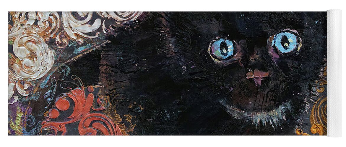 Halloween Yoga Mat featuring the painting Little Black Kitten by Michael Creese