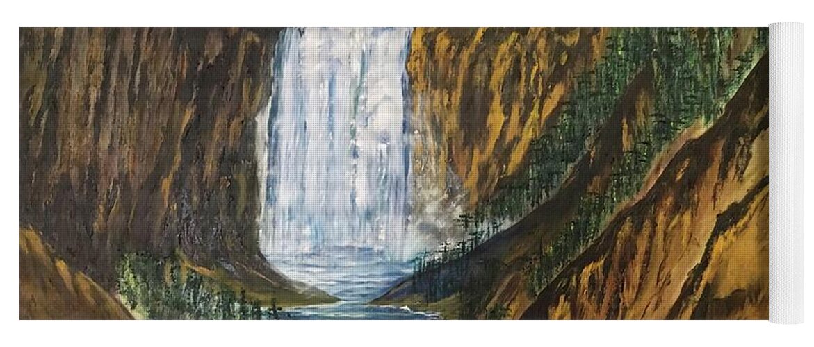 Yellowstone Falls And Canyon Yoga Mat featuring the painting Yellowstone Falls by Michael Silbaugh