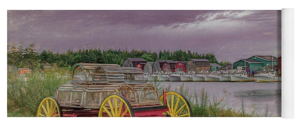 Pei Yoga Mat featuring the photograph Lobster Crate Wagon of Malpeque by Marcy Wielfaert