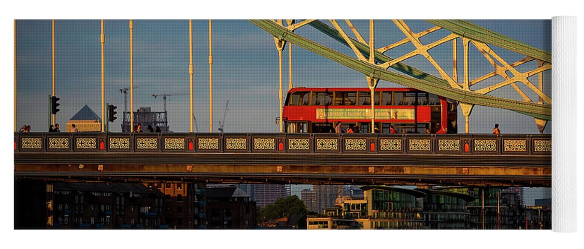 London Yoga Mat featuring the photograph London Bus on Tower Bridge by Deborah Penland