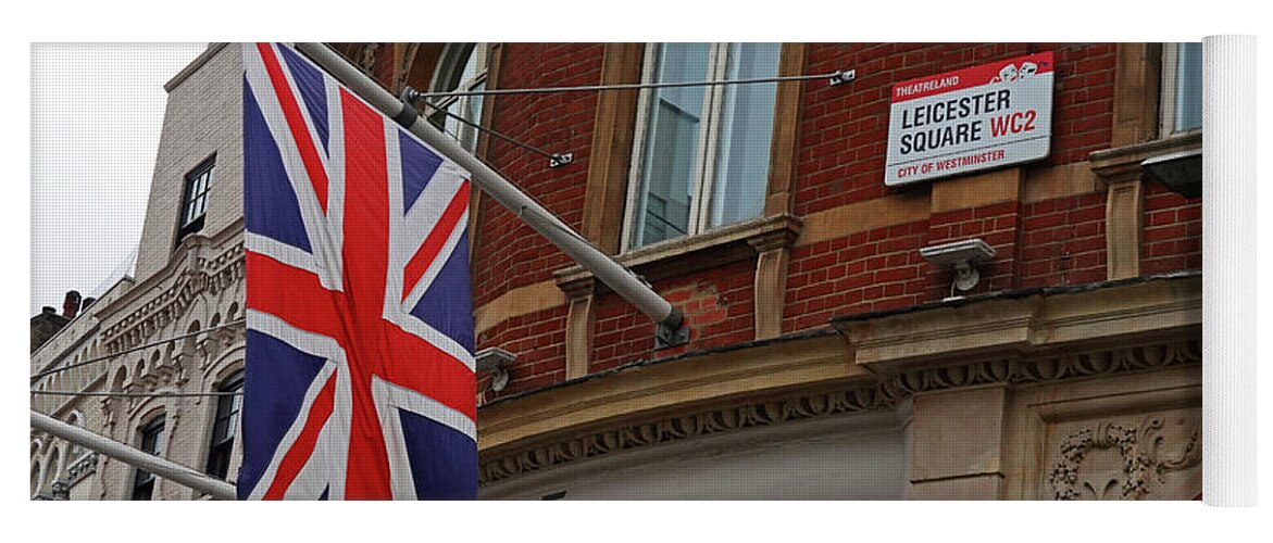 London Yoga Mat featuring the photograph London Leicester Square Sign London UK England by Toby McGuire