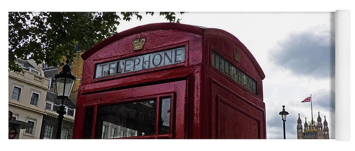 London Yoga Mat featuring the photograph London Telephone Booth with Tower London UK by Toby McGuire
