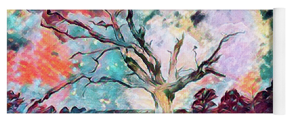 Tree Yoga Mat featuring the digital art Lone Tree Colorful Abstract by Roy Pedersen