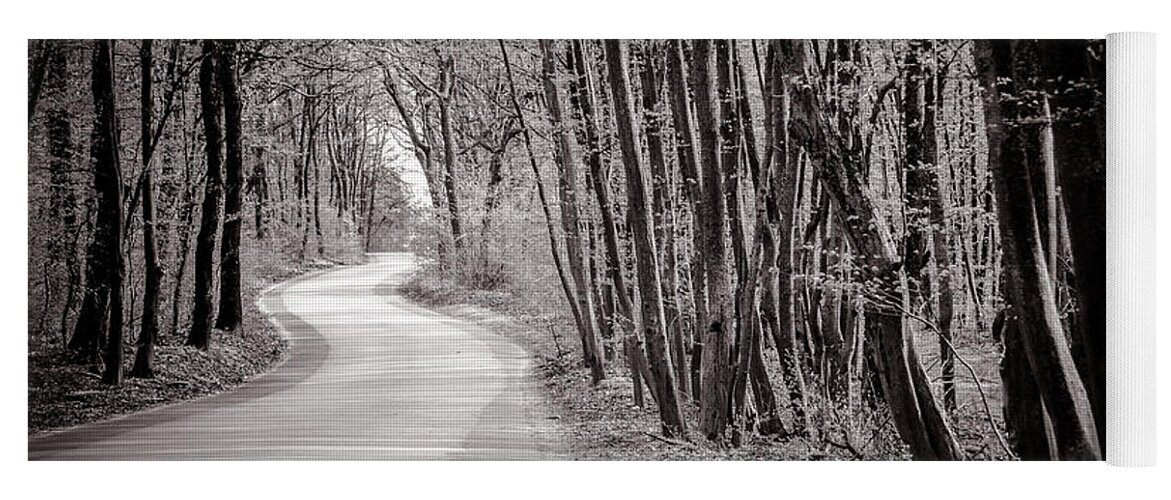 Europe Yoga Mat featuring the photograph Long and Winding Road - Black and White by Tito Slack