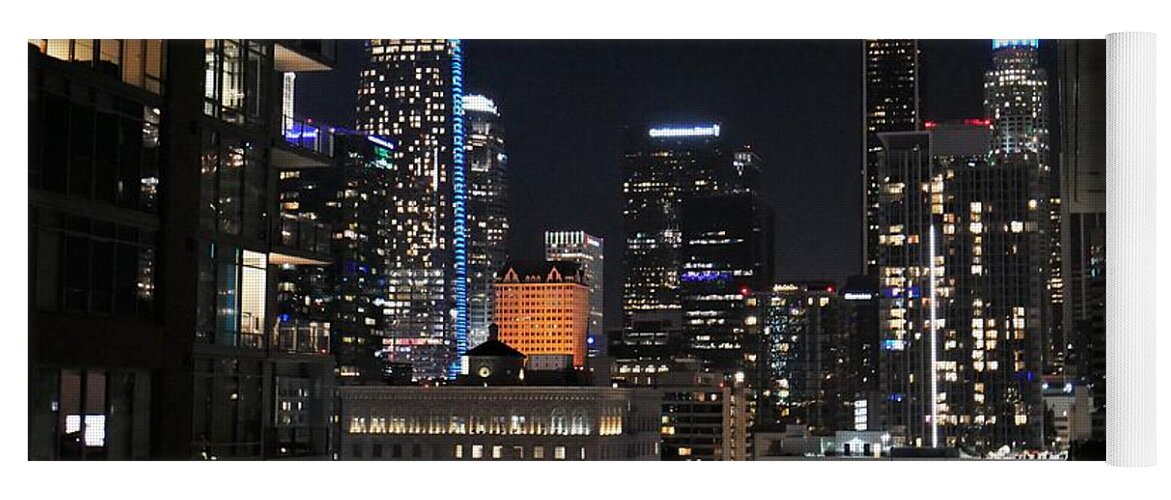 Los Angeles Yoga Mat featuring the photograph Los Angeles Series - City Lights Downtown LA by Lee Antle