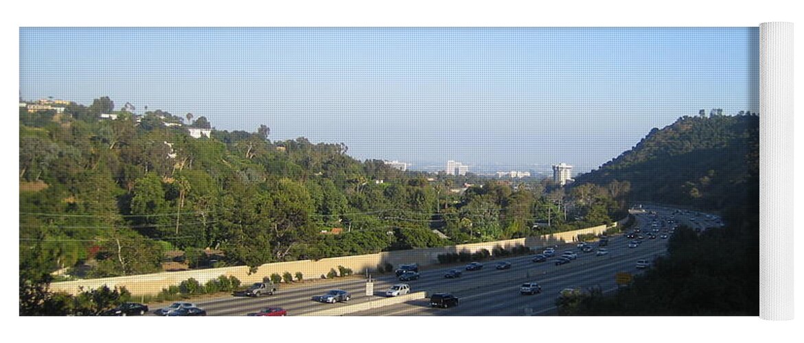 Los Angeles Yoga Mat featuring the photograph Los Angeles Westside View 405 Freeway High Rise Buildings Typical Sunny Day 2008 at Sunset by John Shiron