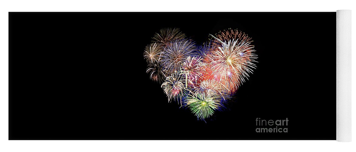 Fireworks Yoga Mat featuring the photograph Love fireworks by Delphimages Photo Creations