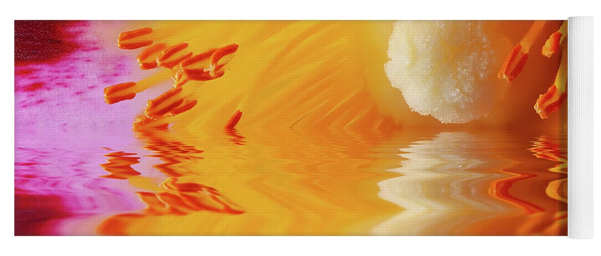 Cistus Yoga Mat featuring the photograph Macro Cistus flower stamen in water by Simon Bratt