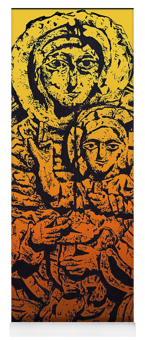 Madonna Yoga Mat featuring the drawing Madonna and Child Church of Aght'amar Armenian by Larry Butterworth