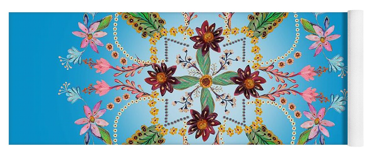Mandala Yoga Mat featuring the painting Mandala flowering series #1. Blue by Elena Kotliarker
