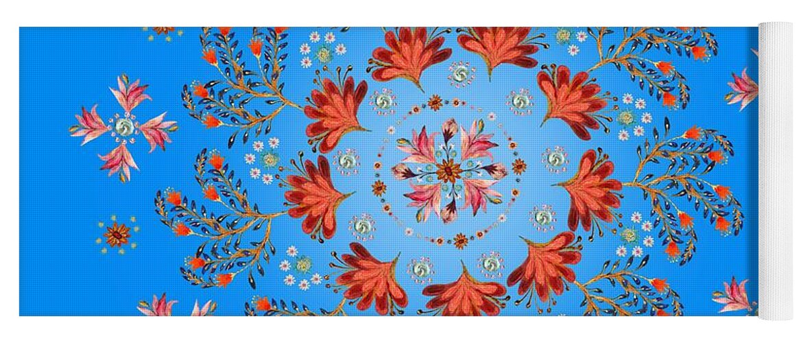 Mandala Yoga Mat featuring the digital art Mandala flowering series#3. Light Blue by Elena Kotliarker